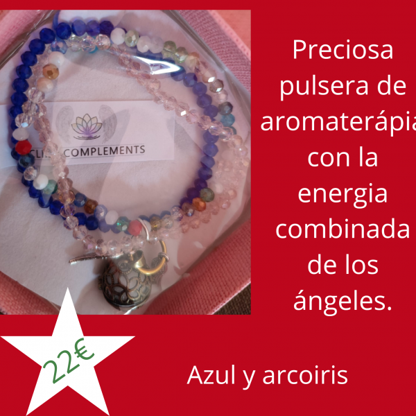 Conjunto de pulseras de cristal azul y arcoiris con aromaterapia angelical